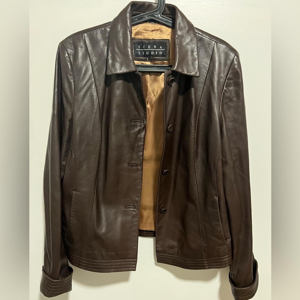 Vintage Siena Studio 100% Leather Chocolate Brown Jacket